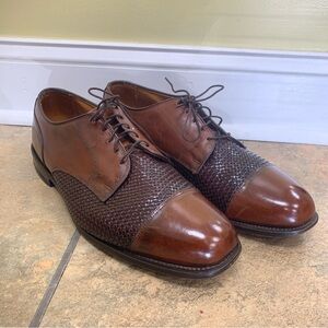 Allen Edmonds “Lauderdale” Woven Leather Cap Toe Brown Dress Oxfords Shoes 12